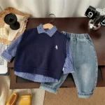 Ensemble garçon chemise carreaux + pull sans manches