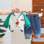 Ensemble garçon veste bicolore vert/blanc + jean