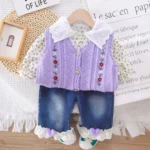 Ensemble Fille Lilas Fleur Brodée