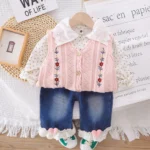 Ensemble Fille Rose Fleur Brodée