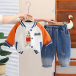 Ensemble garçon veste bicolore orange/blanc + jean